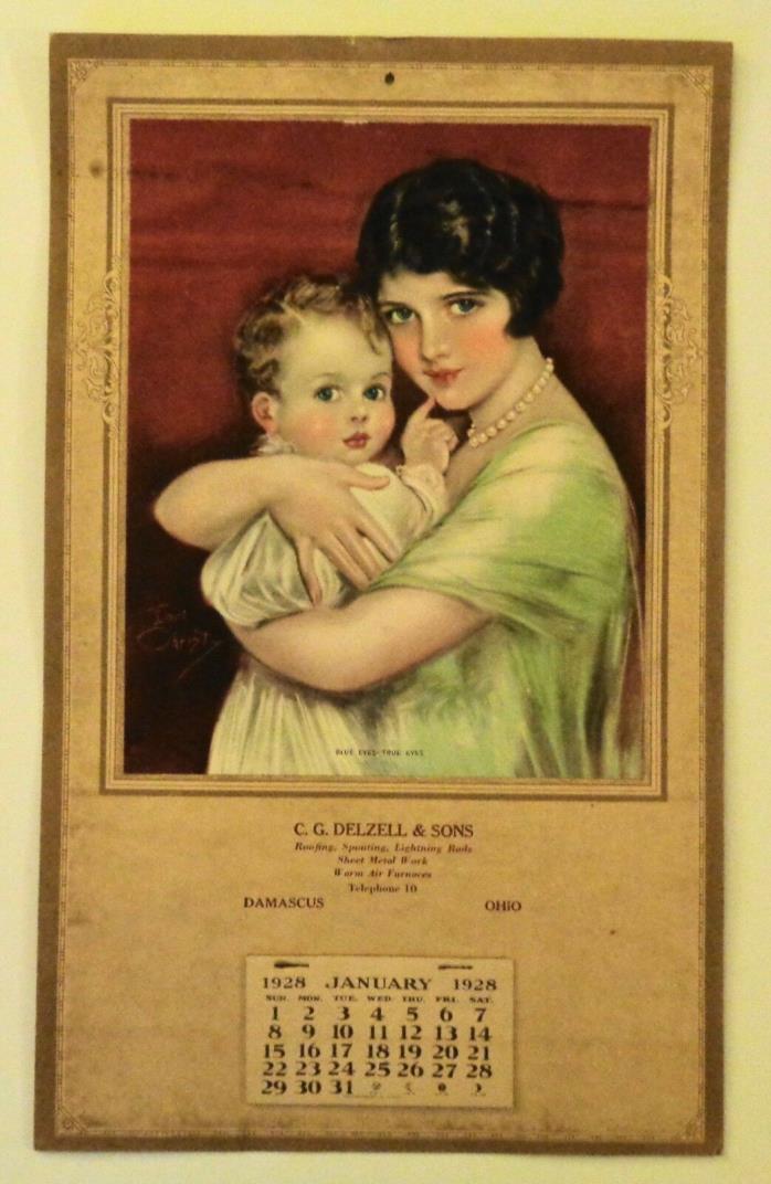 Advertising Calendar 1928 Earl Christy Blue Eyes True Eyes Ohio Delzell & Sons