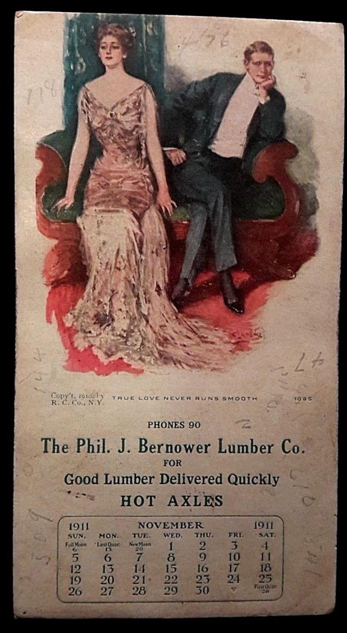 1911 Vintage Calendar The Phil J. Bernower Lumber Co. November