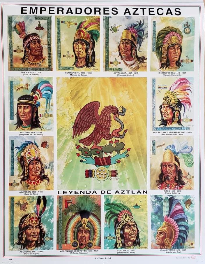 Bilingual! Aztec emperors mexican art calendar with info in the back on each one