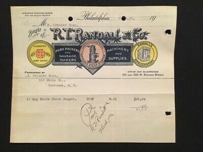 USED BILLHEAD 1915 R.T. RANDALL & CO PHILA PA SAUSAGE MAKERS ILLUS STUFFER