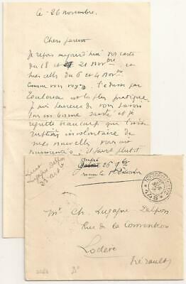 WWI French 1914 Letter. Artillery Officer. Awarded Chevalier, Legion d'Honneur