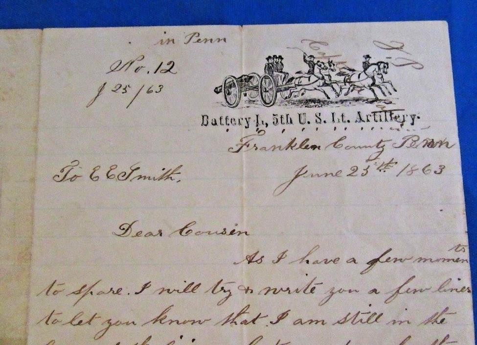JUNE 23, 1863 BATTERY 1, 5th U.S. 1. t. ARTILTERY. Franklin County Pennsylvania