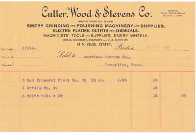 1898 Cutter, Wood & Stevens Co. Boston MA Billhead Grinding, Polishing, Plating