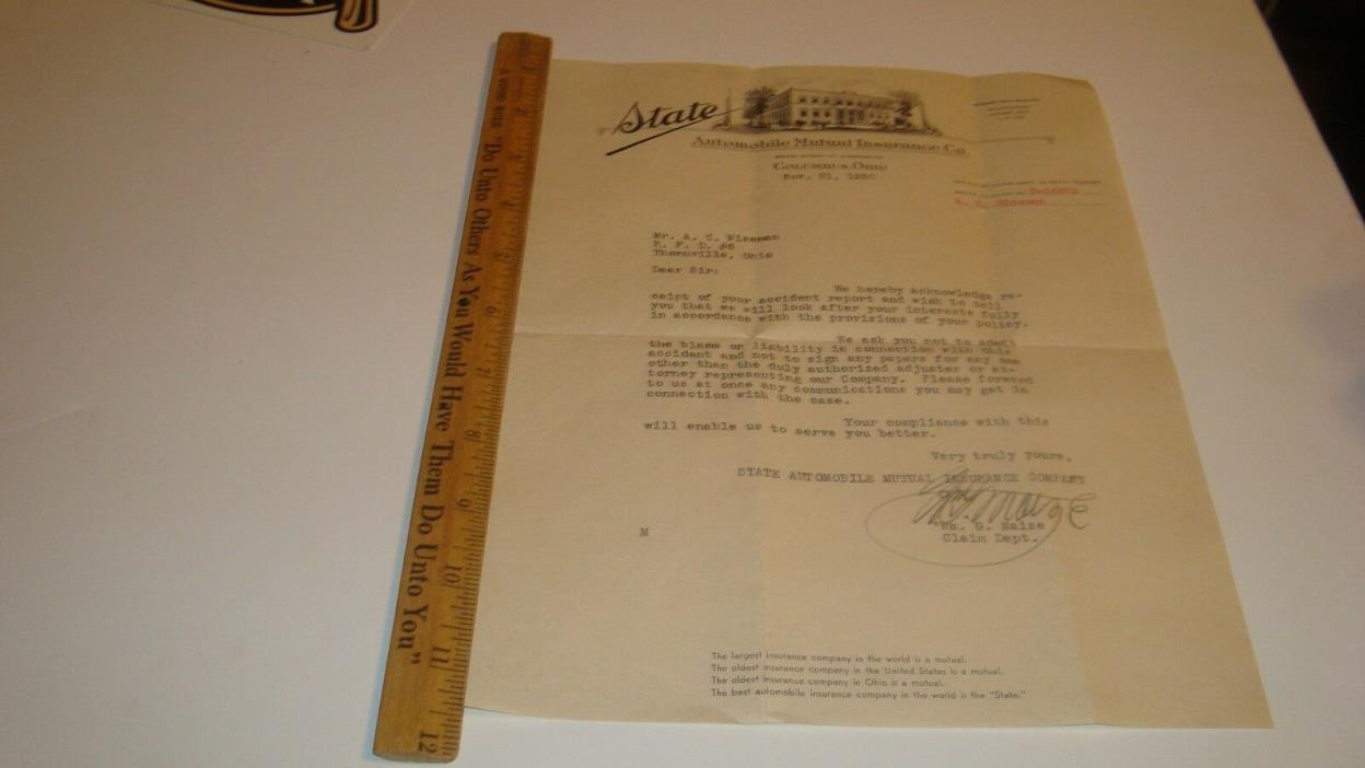 1930 State Mutual Insurance Co.  Letterhead Columbus Ohio