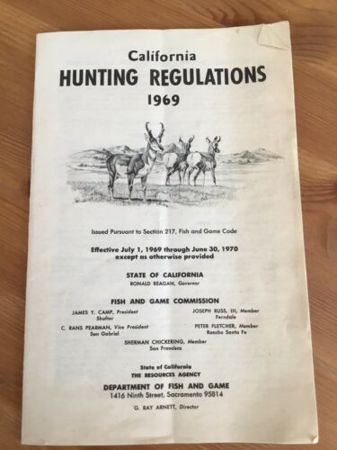 Vintage 1969 CALIFORNIA HUNTING REGULATIONS ~ FISH AND GAME