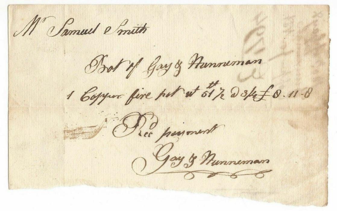 Gay & Hunneman Boston Massachusetts Document 1794, Coppersmith, Firefighting