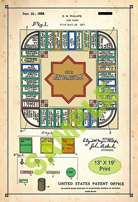 U.S. Patent Drawing Art Print Landlord Board Game Monopoly Play Room Poster