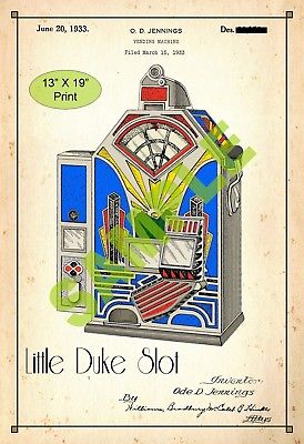 U.S. Patent Drawing Art Print Little Duke Slot Machine Man cave Poster