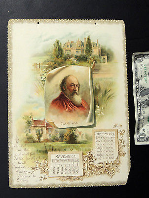 Antique Victorian 1895 Chromolithograph CALENDAR Page POET Alfred, Lord TENNYSON