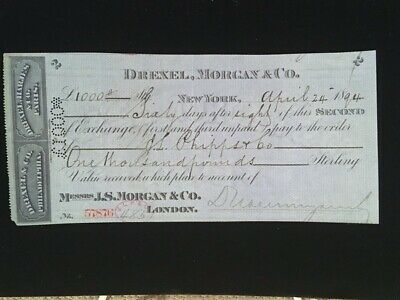 1894 SECOND BILL OF EXCHANGE DREXEL MORGAN & CO NEW YORK 1000 POUNDS