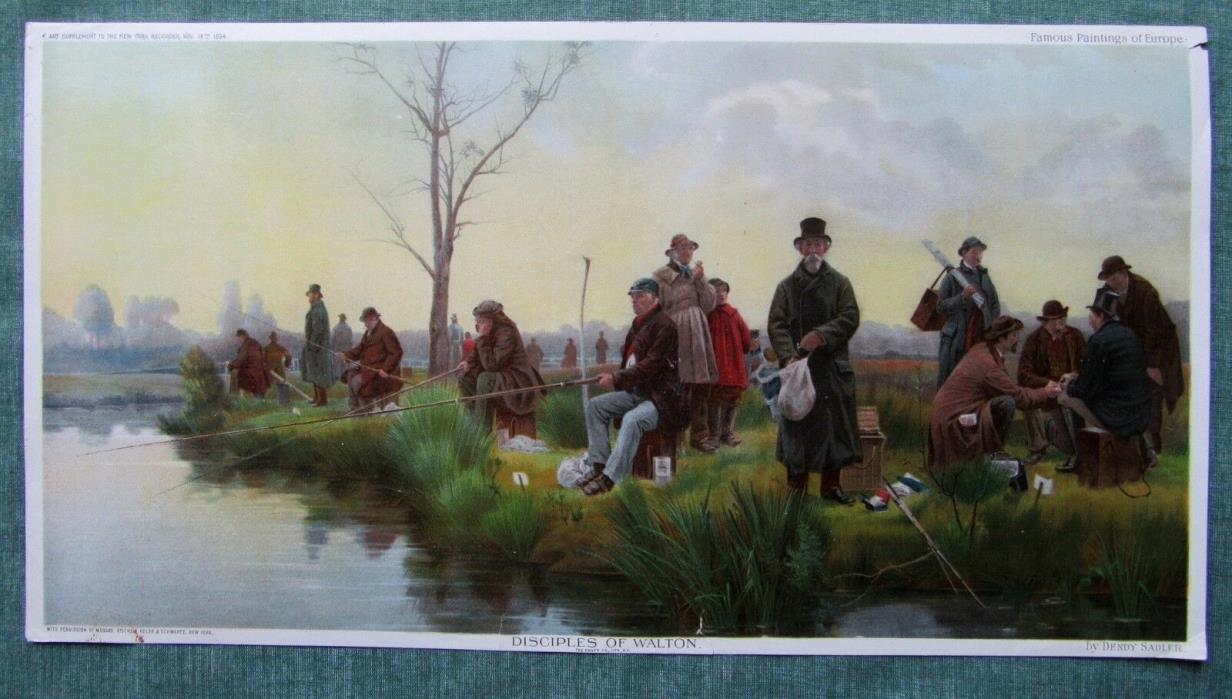 Antique 1894 Color Chromolithograph by Knapp Co. LITH. NY fishing, landscape