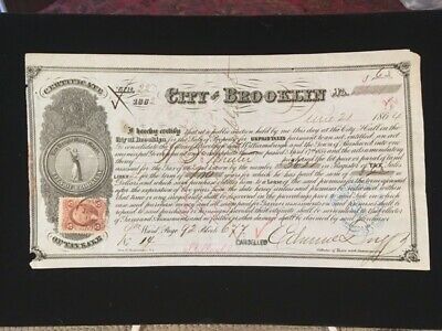 1864 CITY OF BROOKLYN DOCUMENT UNPAID TAX SALE TIED 5¢ INLAND EXCHANGE