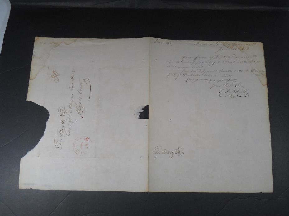 1813 BALTIMORE MARYLAND MECHANIC'S BANK LETTER HISTORICAL PAPER EPHEMERA
