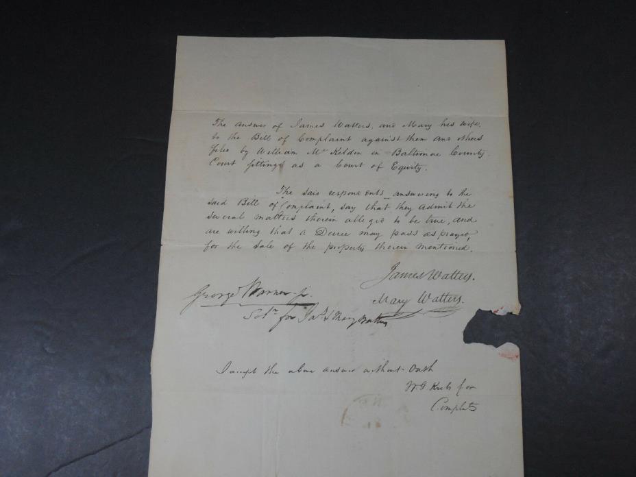 1837 BALTIMORE MARYLAND COURT OF EQUITY LETTER HISTORICAL PAPER EPHEMERA