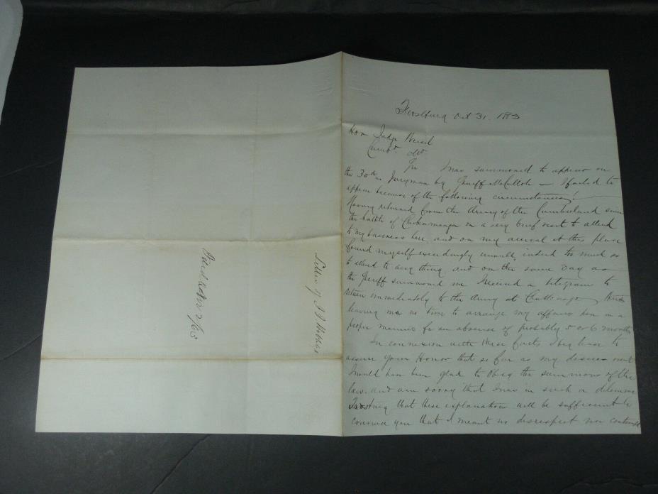 1883 EXCUSE LETTER FOR MISSING JURY DUTY SUMMONS HISTORICAL LEGAL PAPER EPHEMERA