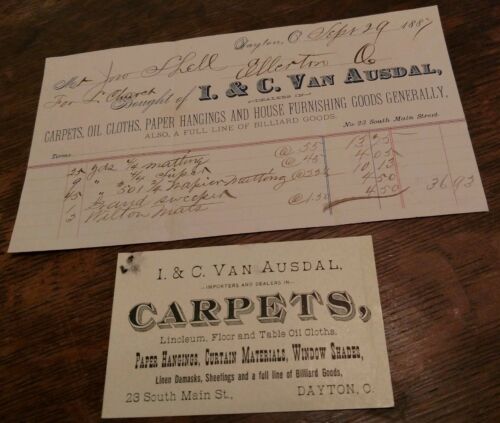 1887 I.& C. Van Ausdal Dayton Ohio Billhead Business Card 19th Century rare