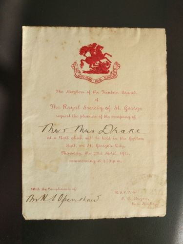 1914 THE ROYAL SOCIETY OF ST GEORGE Invitation To a Ball ~ St George For England