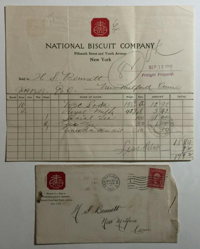 Vintage National Biscuit Company Billhead Envelope Nabisco New York 1905