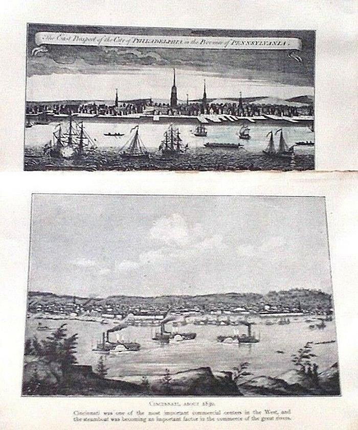 VNTG UNITED STATES 1900'S HISTORY BOOK  PRINTS PHILIDELPHIA NEW ENGLAND SHIPS
