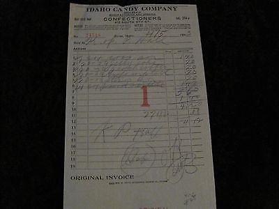 1913 Idaho Candy Confectioners Receipt Boise Idaho Ephemera