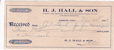 Printed Vintage 1908 H.J. Hall & Son Lumber Builder Contractor Berlin