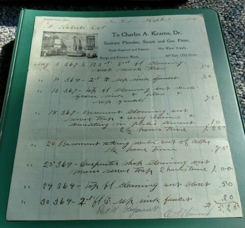 1904 Charles Kearns PLUMBER E.123rd. St. New York Billhead Invoice 20th Century