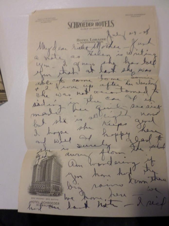 Vintage Schroeder Hotels Letterhead 1928 Hotel Loraine Wis