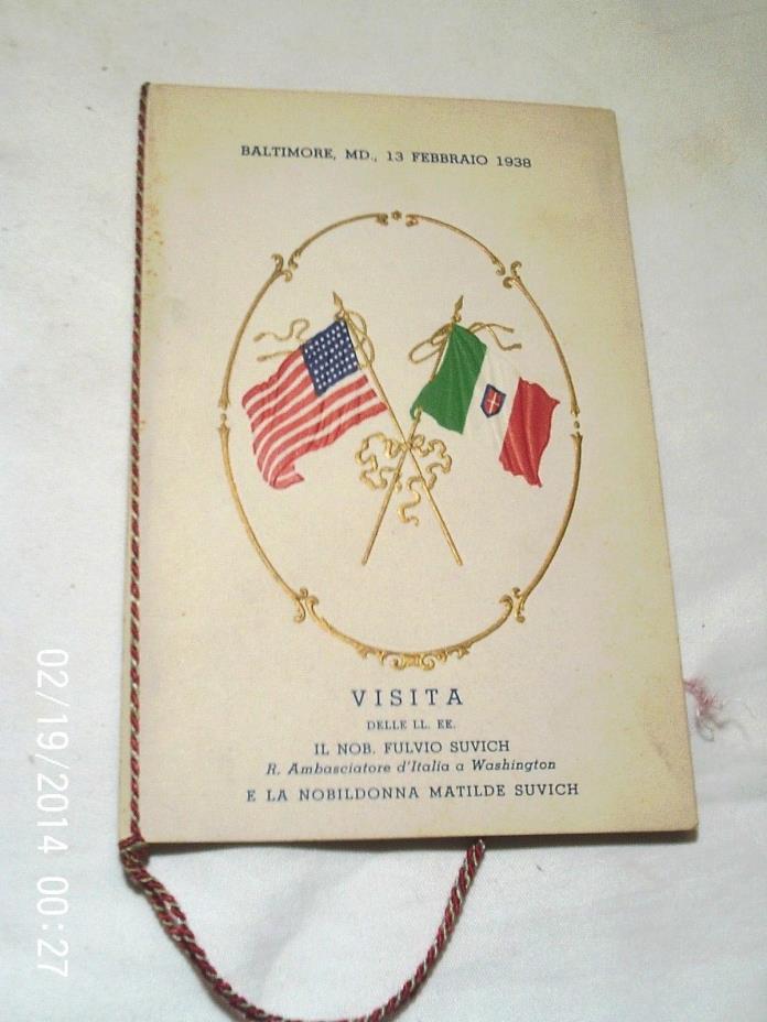 1938 PROGRAM FOR VISIT TO BALTIMORE OF FULVIO and MATILDE SUVICH