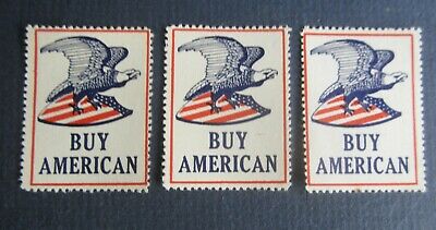 Lot of 3 Old Vintage 1940's - BUY AMERICAN - Poster Stamps - EAGLE - PATRIOTIC