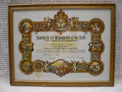 Vtg Society for the Propagation of Faith 1944 Certificate Perpetual Paper Print