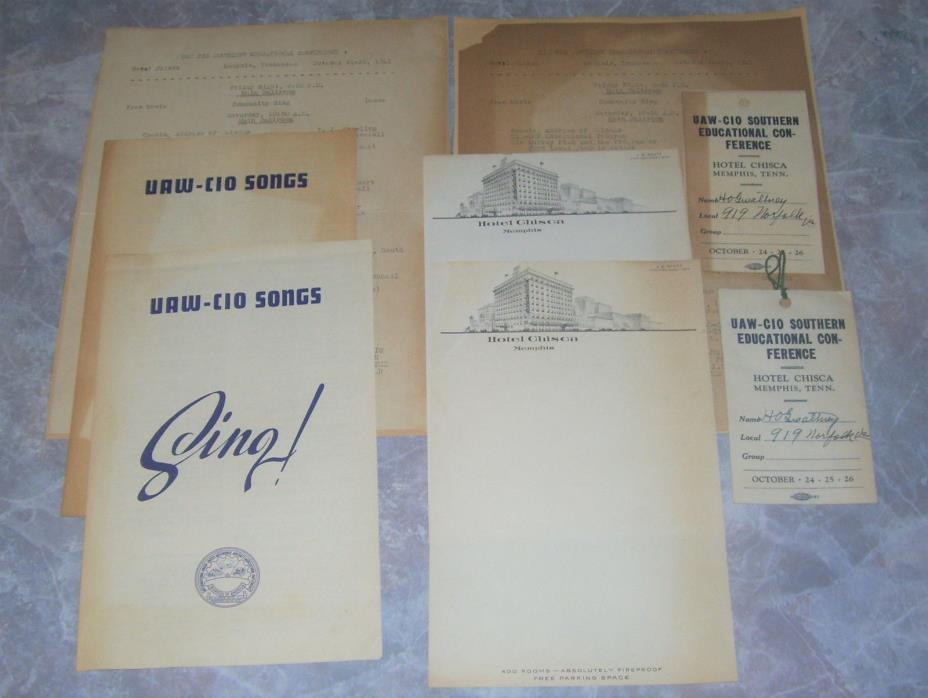 Vintage Labor Union Ephemera UAW CIO 1941 Conference Hotel Chisca Memphis TN