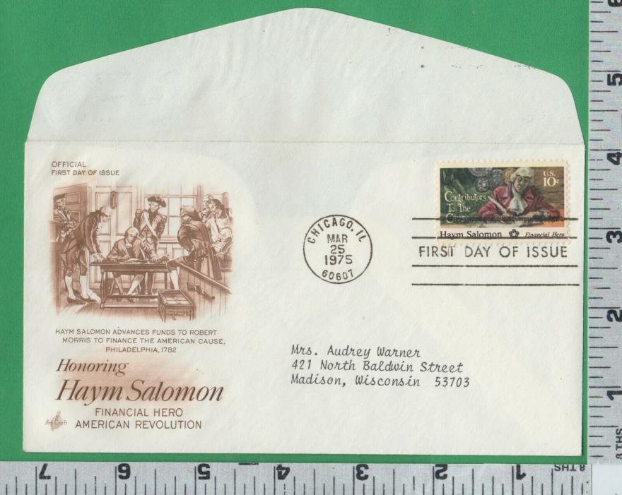 B732 Haym Salomon American Revolution cover stamp Audrey Warner, Madison, WI
