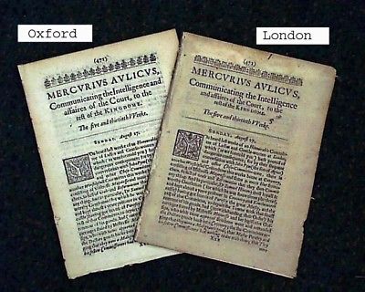 MERCURIUS AULICUS (2 issues - Oxford & London) English Civil War King Charles I