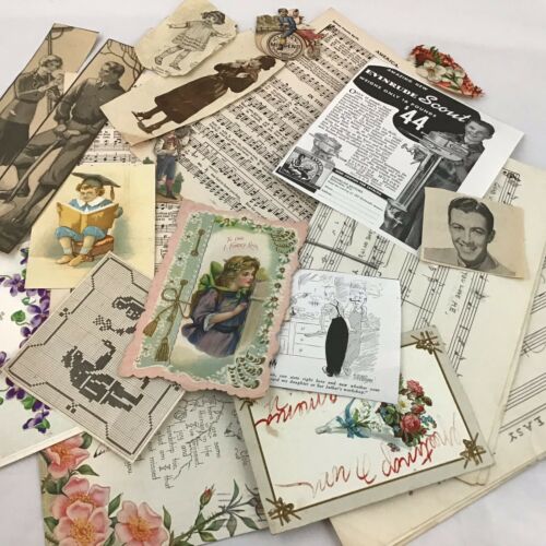 Vintage Collage Art Junk Journal Ephemera Lot Music Clippings Postcard cuttings