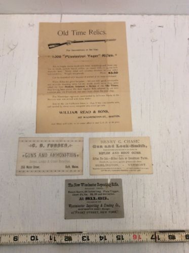 4 c 1900 Sporting Business cards Handbills, Winchester, etc