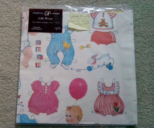Vintage NEW Gordon Fraser Baby Gift Wrap Two Sheets Imported from England NIP
