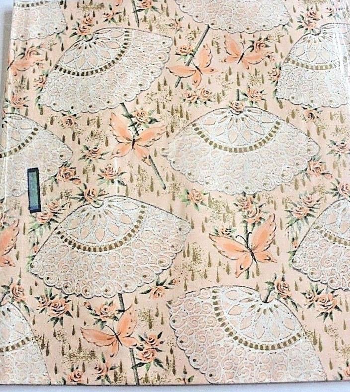 Vtg Gift Wrap Wrapping paper PaperCraft 70's Sealed MCM Peach Ivory Butterflies
