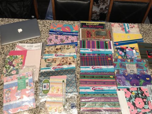 Vintage Wrapping Paper - Gift Wrap 12+ In Plastic and a bunch loose Crafting