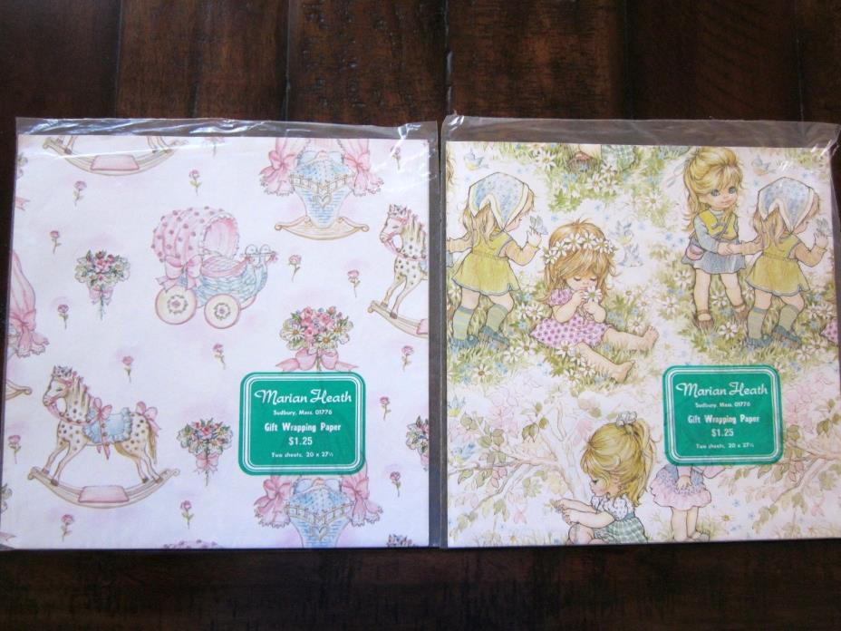 Vintage Marian Heath 2 Gift Wrapping Paper Baby and Little Girl Sealed New