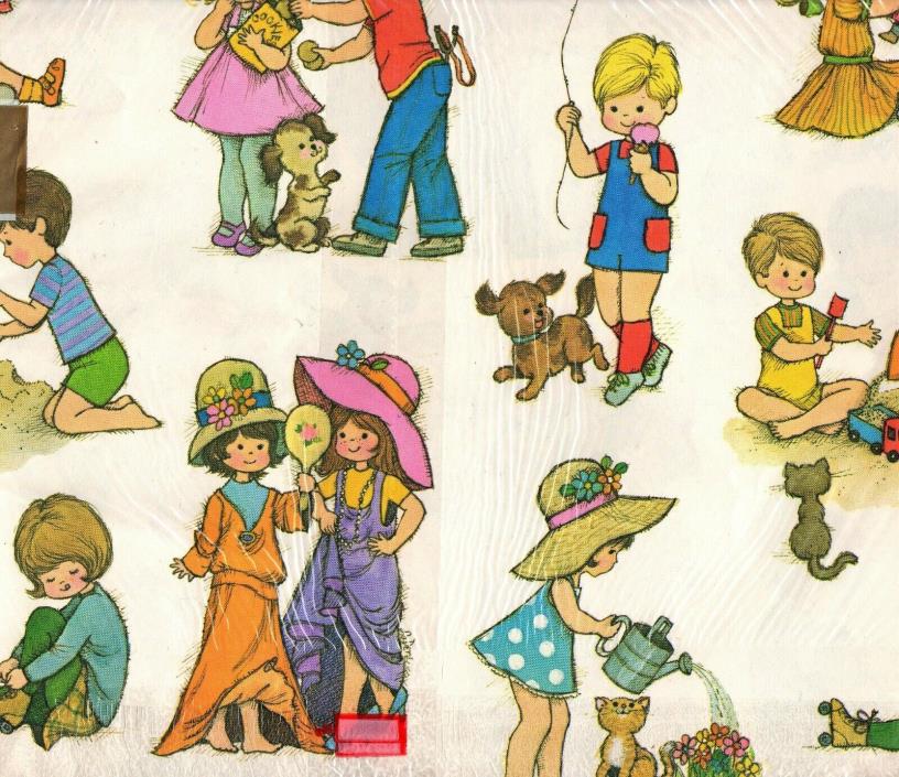 Vintage Children Playing Gift Wrap Wrapping Paper Playing Dress-up Balloons NEW