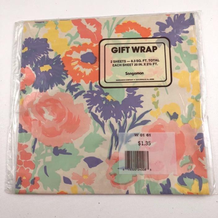 Vintage Gift Wrap Wrapping Paper Pastel Floral Flowers 2 Sheets