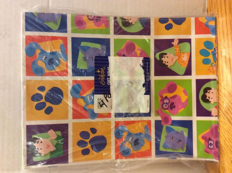 BLUES CLUES FLAT WRAPPING PAPER GIBSON GIFT WRAP BLUE MAGENTA PAW PRINT