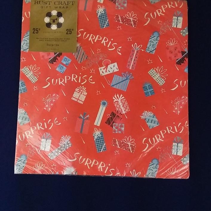 Vintage Gift Wrap Wrapping Paper Birthday Surprise Rust Craft 2 Sheets Sealed