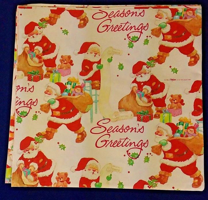 Vintage Artfaire Christmas Wrapping Paper Santa Seasons Greetings 2 Sheets 1986