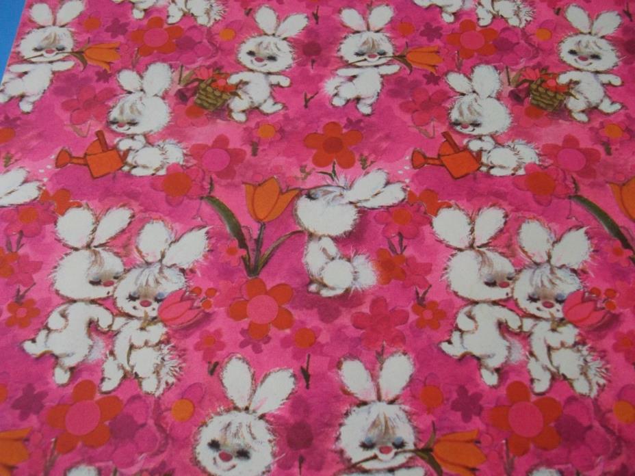 1 VTG  Wrapping Paper.Gift Wrap-Darling bunnies lovingly frolic~Pink!! sweet!