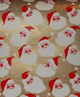 VTG CHRISTMAS STORE WRAPPING PAPER GIFT WRAP 2 YARDS 1950 SANTA FACE ON GOLD