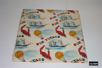NEW BON VOYAGE VACATION SHIP TRAIN BALLOON TRIP 1958 GIFT WRAPPING PAPER