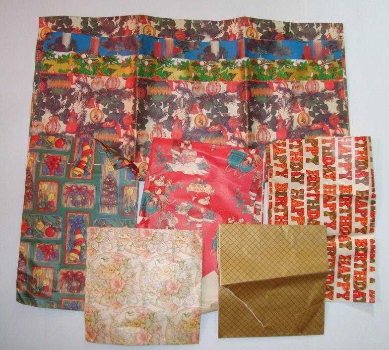 8  VTG Christmas Birthday Floral Gift Wrap Wrapping Paper Squares Sheets MCM
