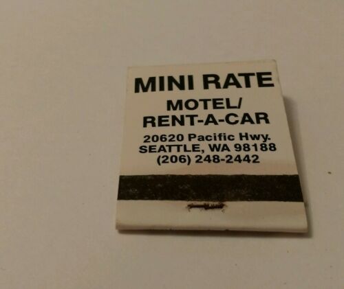 Vintage Mini Rate Motel Rent A Car Seattle Washington Pacific Highway matchbook