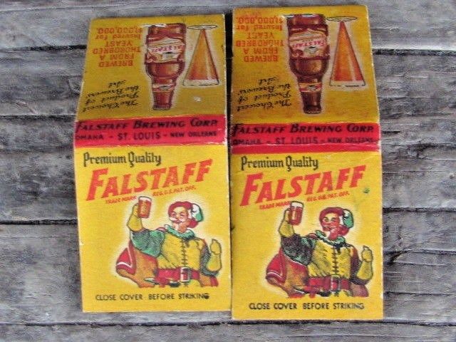 VINTAGE-OLD LOT-2-FALSTAFF BEER MATCHBOOKS-FRONT STRIKE-MISSING ONE MATCH